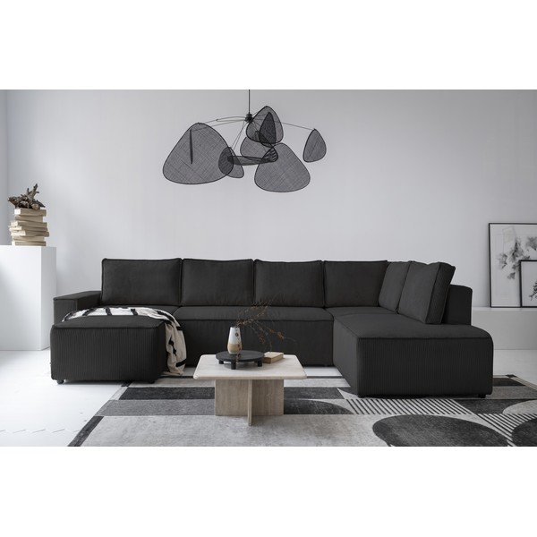 Antracitno siva sklopiva kutna garnitura od samta (s desnim kutom/u obliku slova "U") Brave Dave – Miuform-image-1