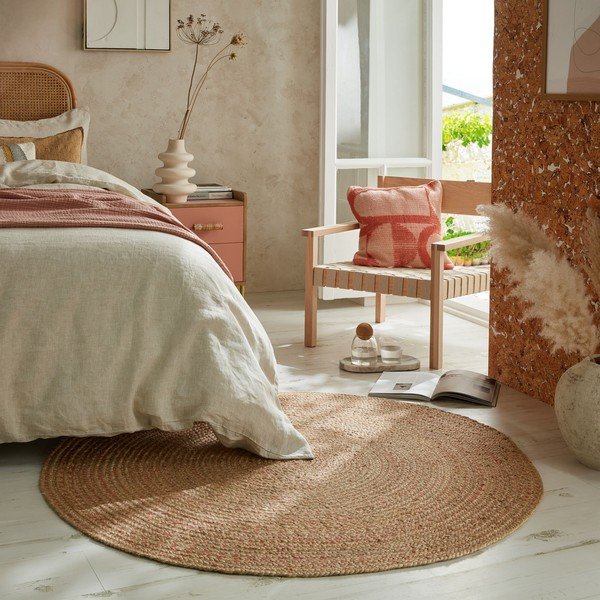 Okrugao tepih juten u boji lososa/u prirodnoj boji ø 133 cm Capri – Flair Rugs-image-1