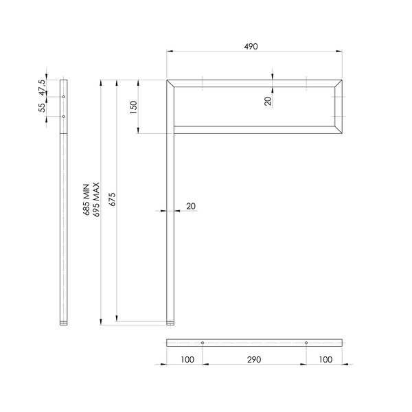 Crna željezna potpora za pult 49x2 cm – Sapho-image-3
