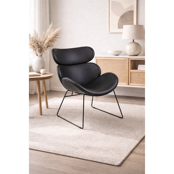 Crna fotelja od imitacije kože s crnim nogama Actona Cazar-image-1