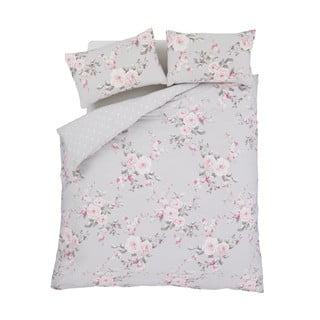 Siva posteljina za bračni krevet/za produženi krevet 230x220 cm Canterbury Floral – Catherine Lansfield