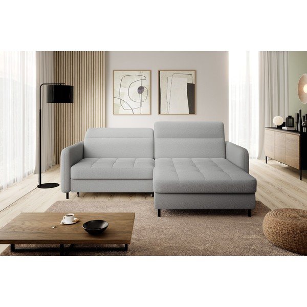 Siva sklopiva/s prostorom za odlaganje kutna garnitura od bouclé tkanine (s desnim kutom/s ležaljkom) Gomsi – ELTAP-image-1