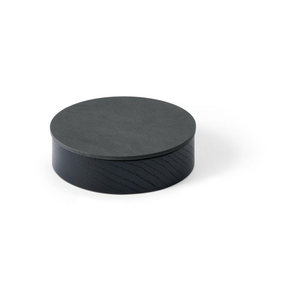 Crna/antracitno siva drvena/od eko kože kutija za pohranu s poklopcem/dekorativna ø 11x3,5 cm Circle Nupo – LIND DNA