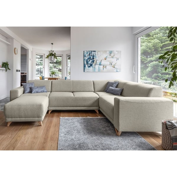 Bež sklopiva/s prostorom za odlaganje kutna garnitura (s desnim kutom/u obliku slova "U") Classy Sophie – Miuform-image-1