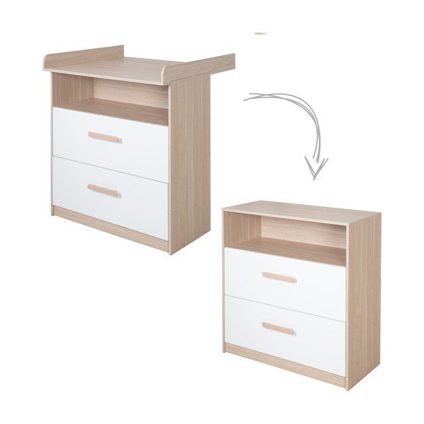 Bijela/u prirodnoj boji dječja komoda u dekoru hrasta s promjenjivim stolom 88x98x75 cm Cabane – Roba-image-2