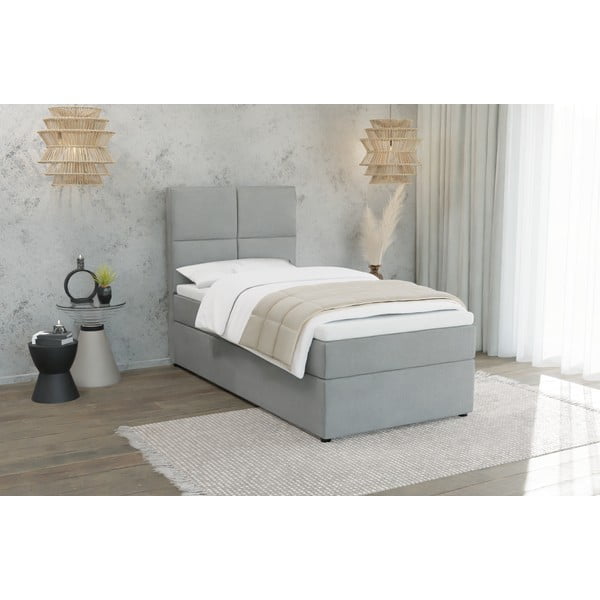 Svijetlo sivi tapecirani krevet s prostorom za pohranu s podnicom 90x200 cm Lena – Ropez-image-1