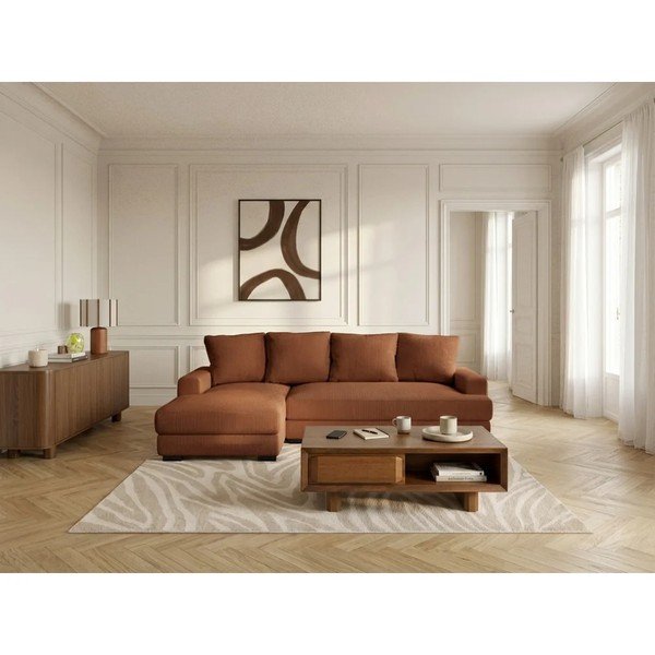 Narančasta sklopiva/s prostorom za odlaganje kutna garnitura od samta (s lijevim kutom/s ležaljkom) Campi – Bobochic Paris-image-1