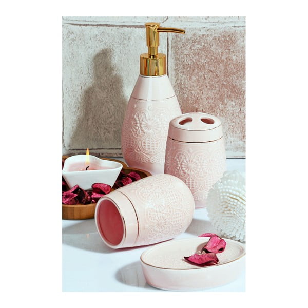 Ružičasti kupaonski set od keramike Girly