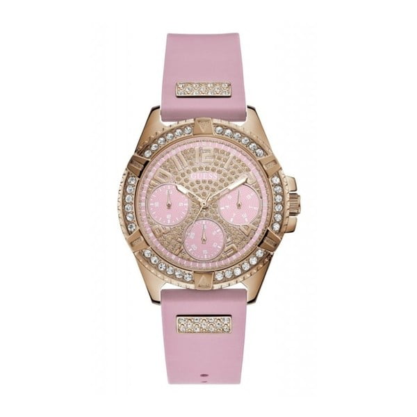 Ženski sat s ružičastim silikonskim remenom Guess W1160L5