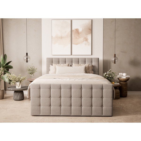 Bež boxspring krevet s prostorom za odlaganje 200x200 cm Tasca – Maison de Rêve-image-4