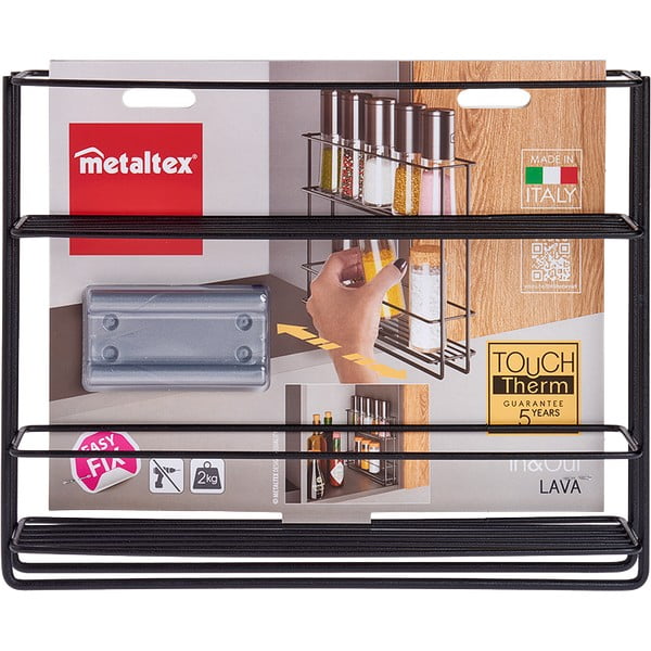 Crni rastezljivi zidni dvoslojni stalak za začine Metaltex Lava-image-3