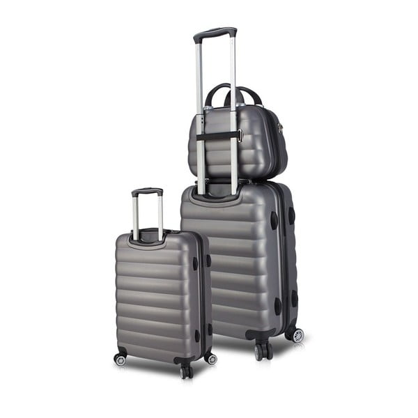 Set od 2 siva putna kovčega na kotačima s USB priključcima i My Valice aktovka RESSO Cab Med &amp; MU