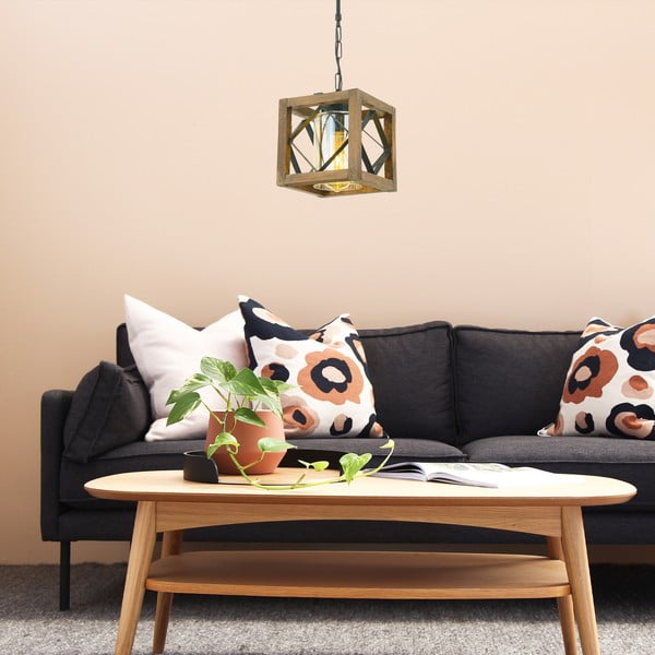 Smeđa viseća svjetiljka s drvenim sjenilom/s metalnim sjenilom Zikzak Cam – Opviq lights-image-1