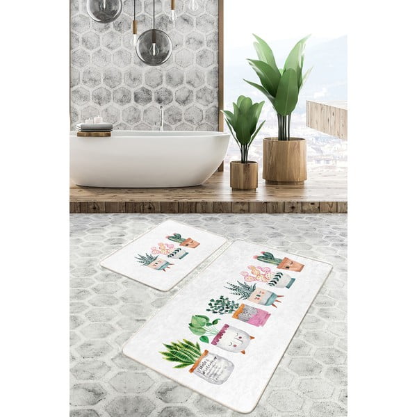 Bijele od samta kupaonske prostirke u setu 2 kom 60x100 cm Succulent – Mila Home-image-2