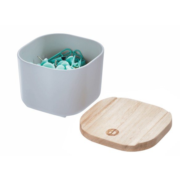 Siva kutija za pohranu s poklopcem od drveta paulovnije iDesign Eco, 9 x 9 cm-image-3