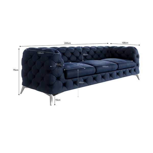 Tamno plava baršunasti sofa 243 cm Chelsea – Ropez-image-3