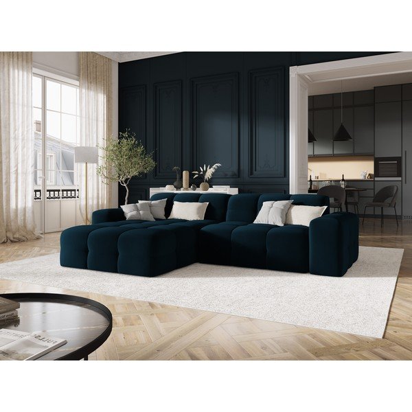 Tamnoplava baršunasta kutna garnitura (lijevi kut) Kendal - Micadoni Home-image-1