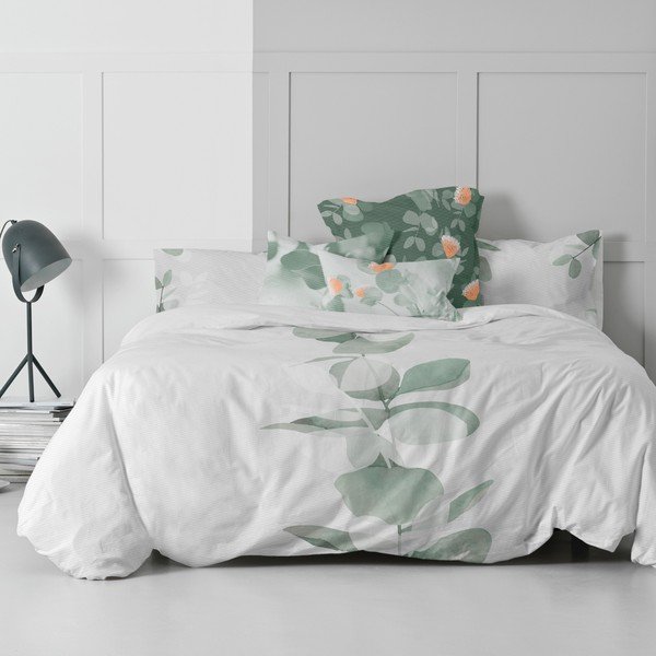 Bijela/zelena pamučna navlaka za poplun za krevet za jednu osobu 140x200 cm Corymbia – Blanc-image-3
