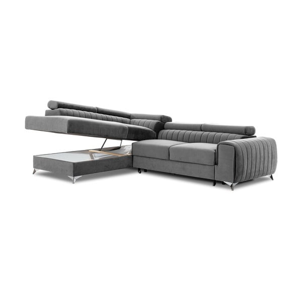 Siva baršunasti sklopiva/s prostorom za odlaganje kutna garnitura (s lijevim kutom/u obliku slova L) Laurence – ELTAP-image-2