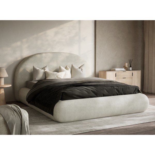 Krem tapecirani bračni krevet s prostorom za odlaganje s podnicom 160x200 cm Maumere – Maison de Rêve-image-1