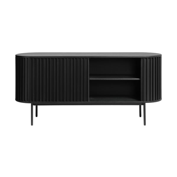 Crna niska komoda u dekoru hrasta s kliznim vratima 73x160 cm Siena – Unique Furniture-image-3