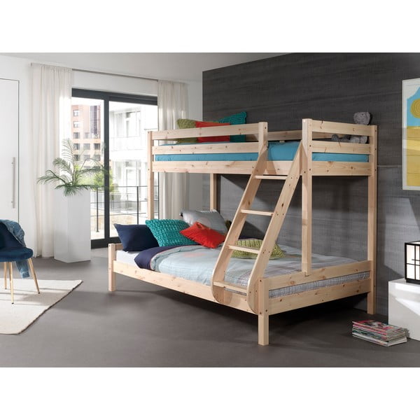 Dječji krevet na kat od borovine 140x200/90x200 cm u prirodnoj boji Pino - Vipack-image-1