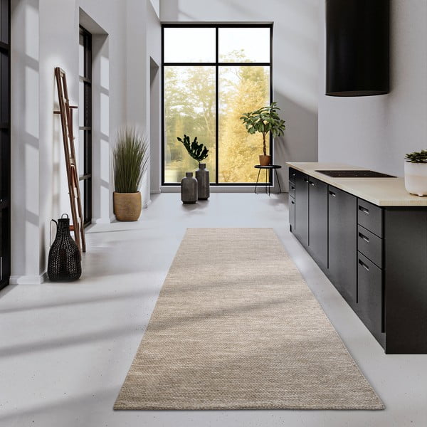 Bež ručno rađena staza od mješavine vune 80x200 cm Pradesh Linen White – Elle Decoration-image-1