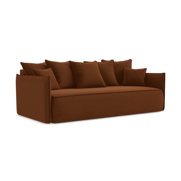 Baršunasti sklopiva/s prostorom za odlaganje sofa boja terakote 225 cm Hula – Makamii-image-1