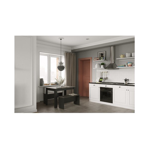 Garnitura crnog blagovaonskog stola i 2 klupe s tanjurom u TemaHome Nice betonskom dekoru-image-1