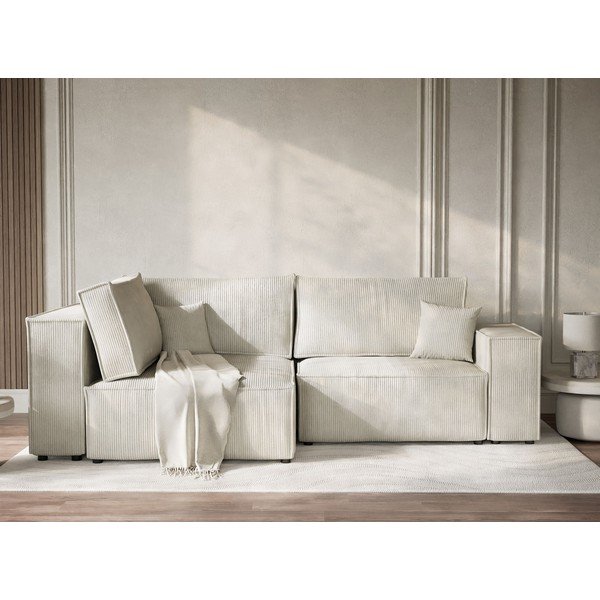 Krem sklopiva/s prostorom za odlaganje kutna garnitura od samta (s lijevim kutom/u obliku slova L) Tonga – Maison de Rêve-image-1