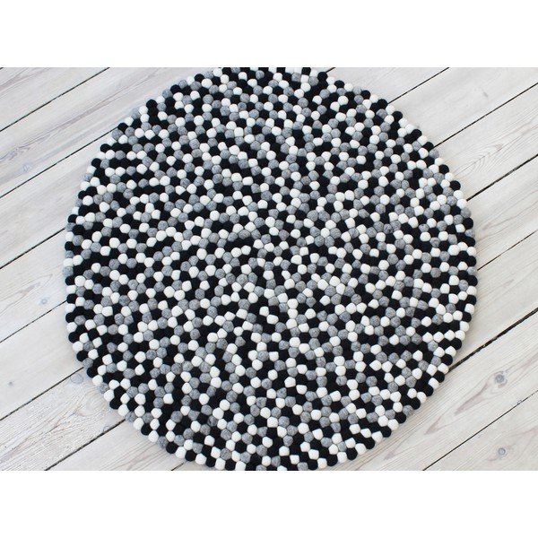 Crno-bijeli tepih od vunenih pompona Wooldot Ball Rugs, ⌀ 120 cm-image-1