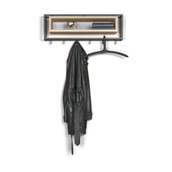 Crna/u prirodnoj boji metalna zidna vješalica s policom School – Spinder Design