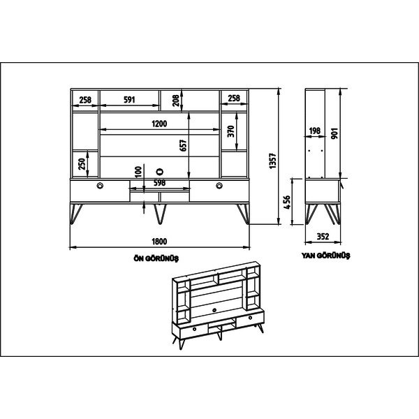 Sivo-smeđi stol za TV u dekoru oraha 180x136 cm Lorenz - Kalune Design-image-4