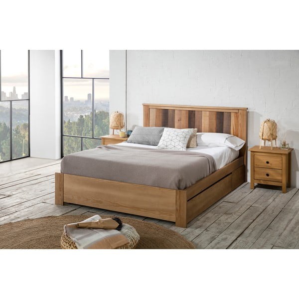 Bračni krevet s podnicom 140x190 cm u prirodnoj boji Maude – Marckeric-image-1