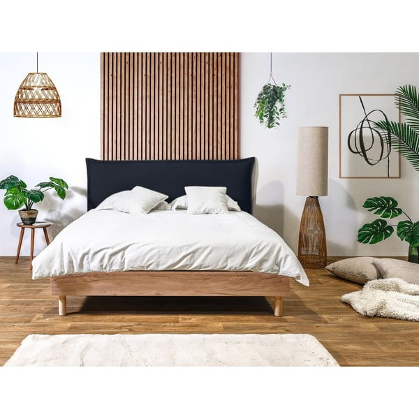 Tamno plavi/u prirodnoj boji bračni krevet s podnicom 160x200 cm Charlie – Bobochic Paris-image-2