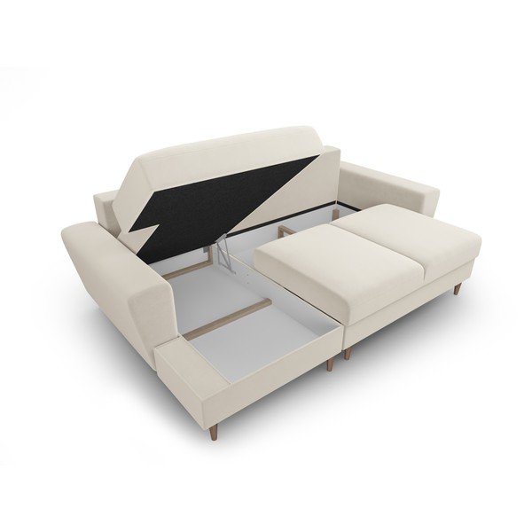 Bež baršunasti sklopiva/s prostorom za odlaganje kutna garnitura (s lijevim kutom/s ležaljkom) Kyoto – Cosmopolitan Design-image-3