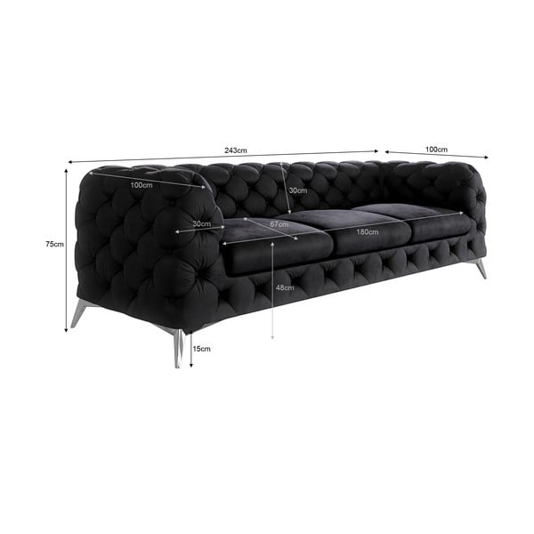 Crna baršunasti sofa 243 cm Chelsea – Ropez-image-3