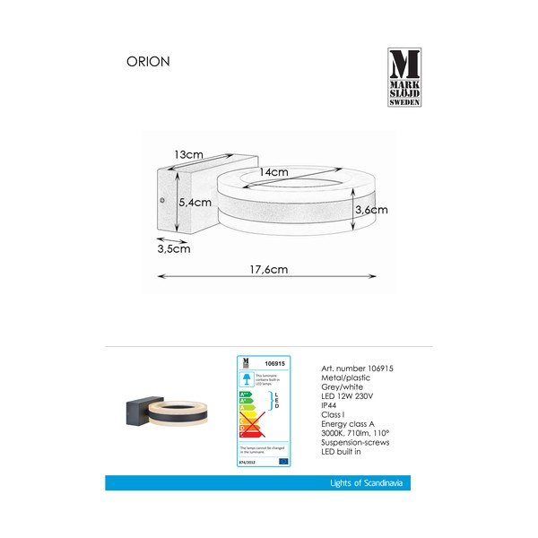 Crna zidna svjetiljka Markslöjd Orion-image-1