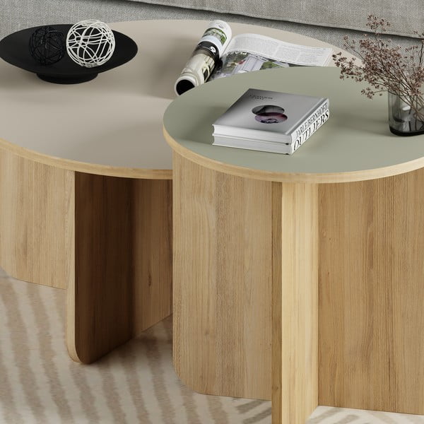 Krem/u prirodnoj boji okrugli stolići za kavu u setu 2 kom u dekoru hrasta ø 70 cm Hillary – Marckeric-image-3