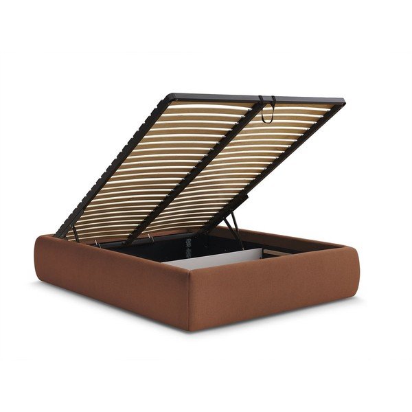 Narančasti tapecirani bračni krevet s prostorom za odlaganje/bez uzglavlja s podnicom 160x200 cm Inera – Bobochic Paris-image-3