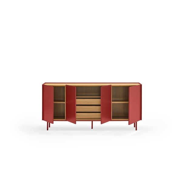 Crvena niska komoda u dekoru hrasta 165x78 cm Arista – Teulat-image-3