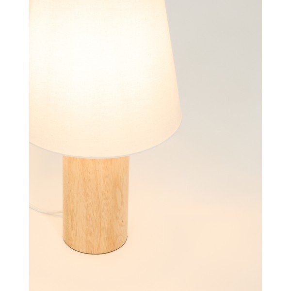 Bijela/u prirodnoj boji stolna lampa od masivnog kaučuka s tekstilnim sjenilom (visina 49,5 cm) Marga – Kave Home-image-3
