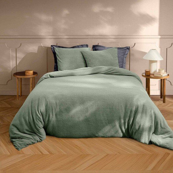 Zelena posteljina za bračni krevet/za produženi krevet od mikropliša 240x220 cm Helena – douceur d'intérieur-image-1