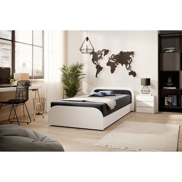 Bijeli/tamno sivi tapecirani/od iverice krevet s prostorom za odlaganje s madracem 80x190 cm Parys – ELTAP-image-3