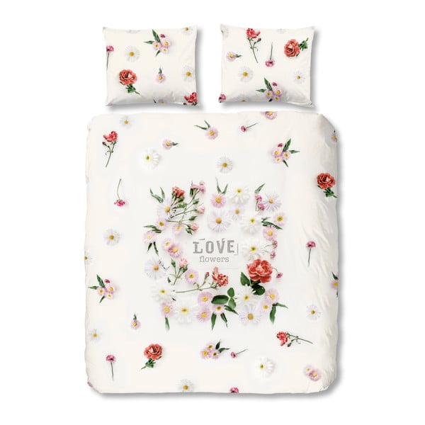 Pamučna posteljina za bračni krevet Dobro jutro cvijeće, 200 x 240 cm