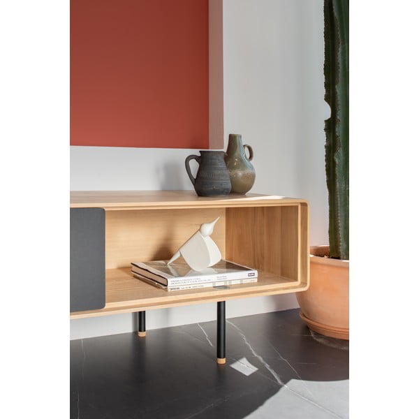 TV stol od hrastovine u crnoj prirodnoj boji 200x48 cm Fina - Gazzda-image-4