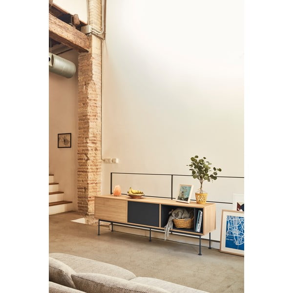 Antracit siva TV komoda s hrastovim furnirom Teulat Yoko-image-1