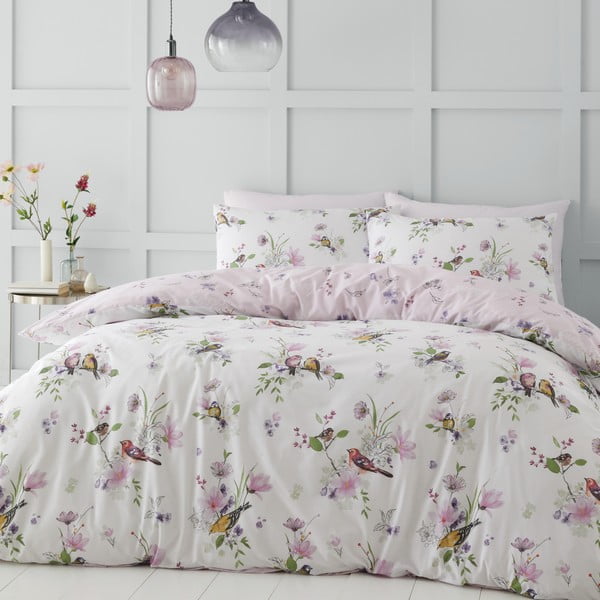 Bijela/ružičasta posteljina za krevet za jednu osobu 135x200 cm Songbird – Catherine Lansfield