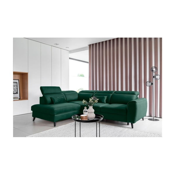 Zelena baršunasti sklopiva/s prostorom za odlaganje kutna garnitura (s desnim kutom/u obliku slova L) Noble – ELTAP-image-1