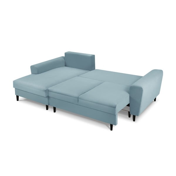 Svijetlo plava sklopiva/s prostorom za odlaganje kutna garnitura od samta (s lijevim kutom/s ležaljkom) Kyoto – Cosmopolitan Design-image-2